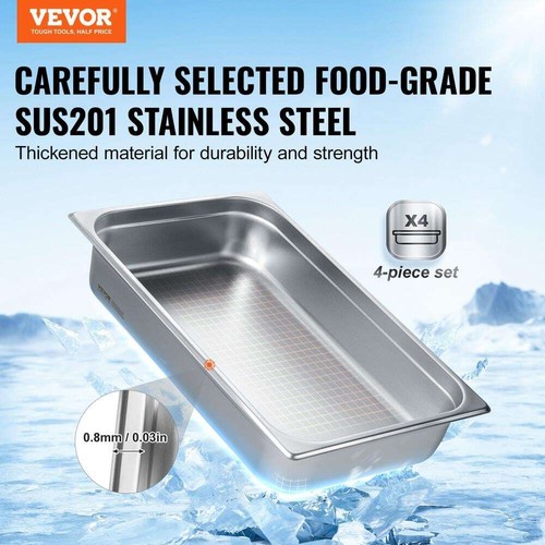 4-Pack Full Size 14.7 qt. Steam Table Hotel Pans with Lid Anti-Jam Stainless Ste - Picture 2 of 8