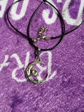 Skull Cresent Moon Faux Leather Necklace 18-20 In