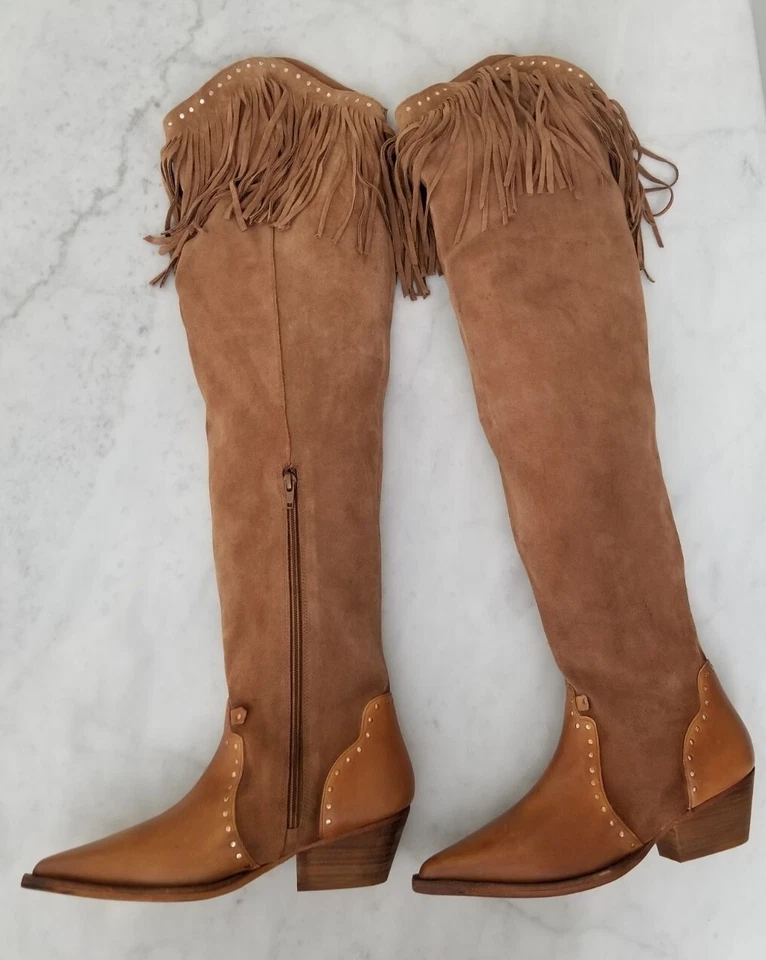 Botas Free People Sage Flecos Sobre la Rodilla Marrón Gamuza y Cuero Talla 38.5 Nuevas Foto 2 de 4