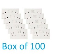 100 2 Gang Sockets  13amp  White  Double Twin Switched Wall Sockets 