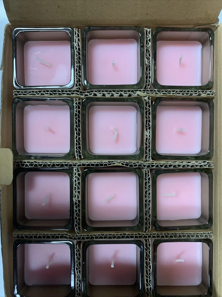 Zest Candle 12-Piece Votive Candles, Light Rose Square Glass - Image 2 of 4