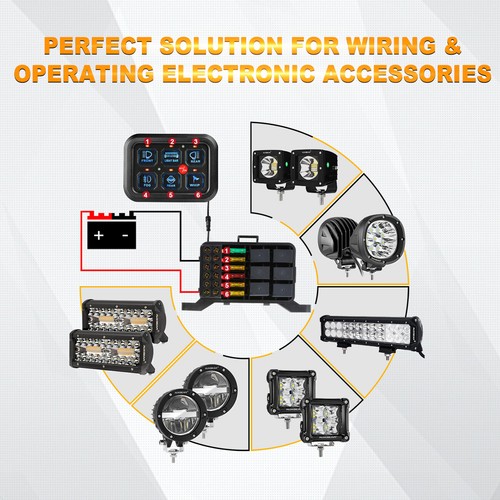 AUXBEAM 6 Gang Switch Panel LED Work Light Toggle Circuit Control Relay System - Picture 10 of 12