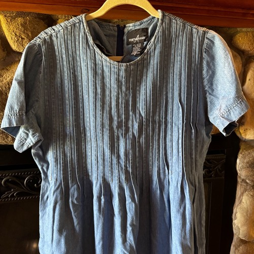 Vintage Positive Attitude Denim Dress Pleated Front Size 16 1990s Modest - Picture 4 of 9