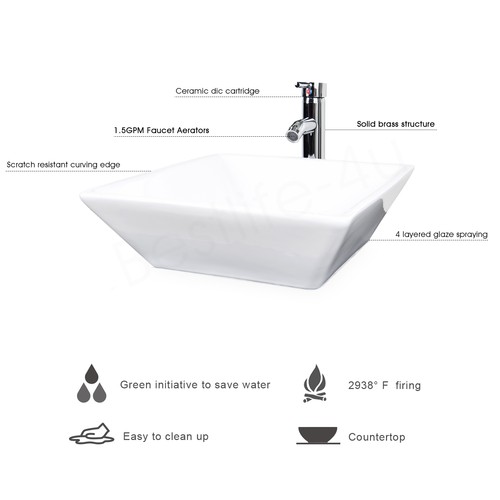 24" Wall Mounted Bathroom Vanity Set W/ Square Ceramic Vessel Sink Faucet Combo - Picture 5 of 10