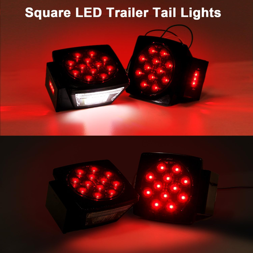 Square Led Trailer Tail Lights 12v Smoked Red Square Led Submersible Trailer Lig - Picture 2 of 7