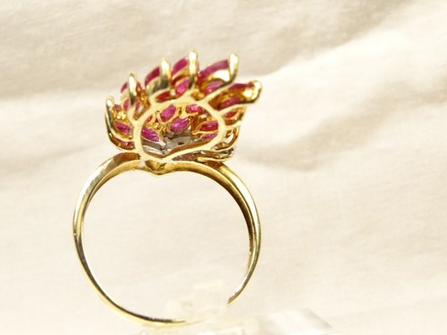 Atemberaubender einzigartiger Statement-Ring Marquis Rubin Feder & Diamant 10 K Gold Größe 7,5  - Bild 9 von 12