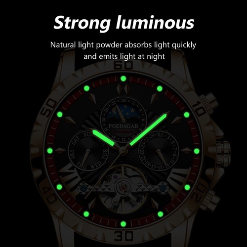 Orologio da polso uomo automatico meccanico in pelle impermeabile luminoso data - Foto 9 di 14