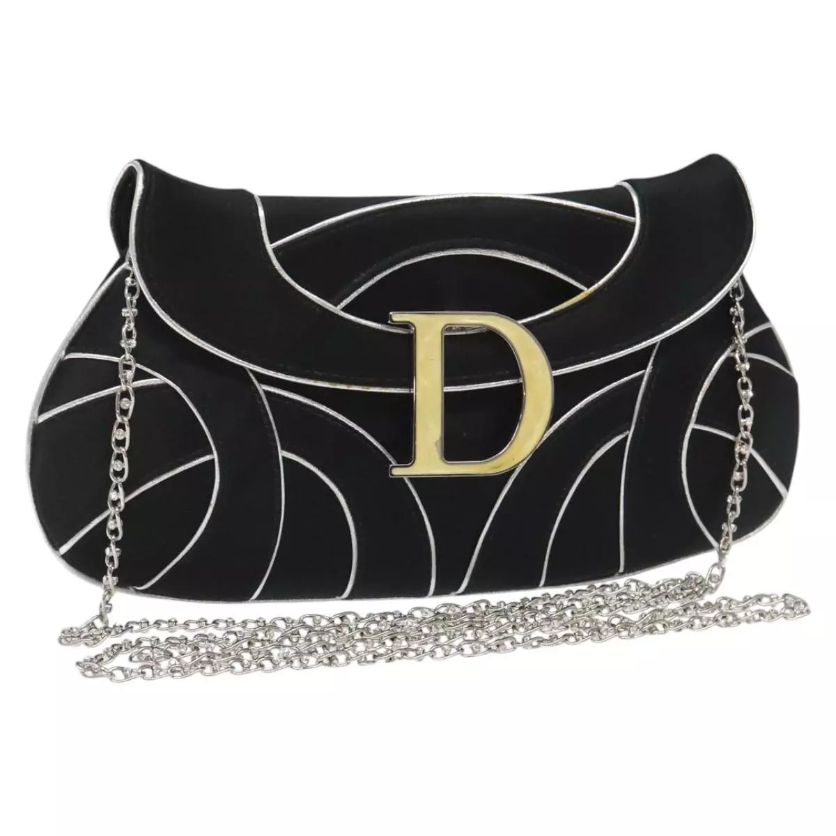 Sac bandoulière chaîne Christian Dior daim noir authentique PP351
