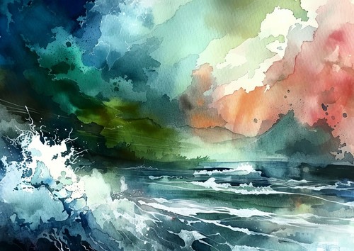 Seascape Serenity, Prints on Matte Paper | Tranquil Watercolor Ocean Art - Picture 25 of 27