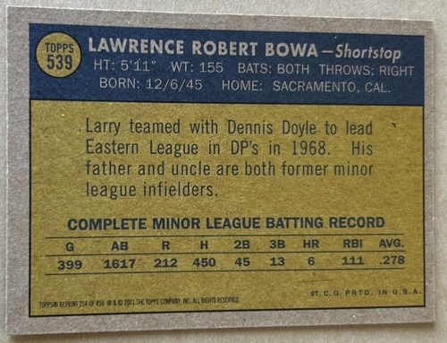 LARRY BOWA 2001 TOPPS ARCHIVES Card #254 NM-MT Condition - Picture 2 of 2