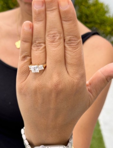 IGI Certified 14k Solid Yellow Gold Princess Cut Diamond Engagement Ring 3.00ct - Picture 12 of 14