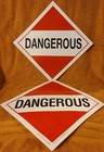 2 DANGEROUS Stickers Sign Decals Approx 10" X 10" Red White Garage Man Cave Dorm