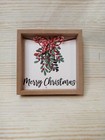 New! "Merry Christmas" Mistletoe 4" Frame Wood Sign Decor Holiday Winter Ribbon 