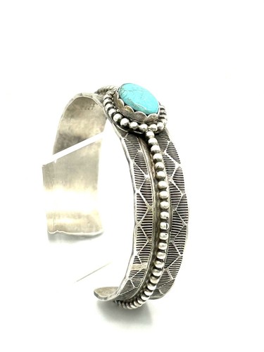 Navajo Kingman Türkis Sterlingsilber Manschette Handarbeit Armband von Tillie Jon - Bild 9 von 11
