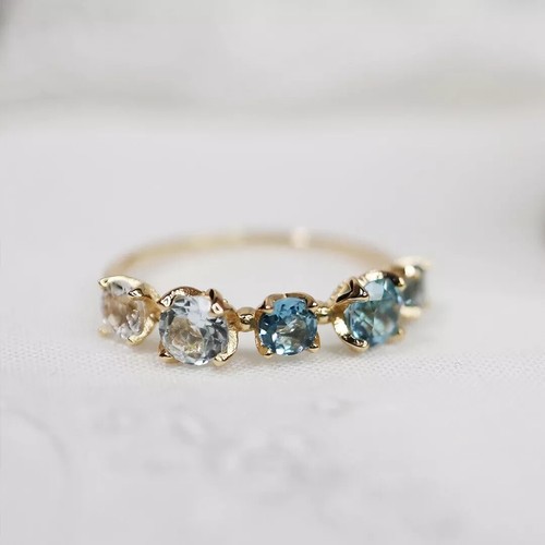 Anillo Vintage Pequeño Topacio Azul Aguamarina Chapado en Oro 18K Retro Delicado Banda Abierta - Imagen 1 de 6