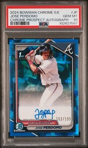 Jose Perdomo 2024 Bowman Chrome Sapphire 1st Bowman Blue Auto /199 PSA 10 Braves
