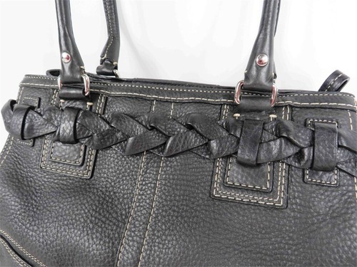 Coach Hampton F13084 schwarz genarbtes Leder Tragetasche geflochten Akzent Tasche - Bild 9 von 16