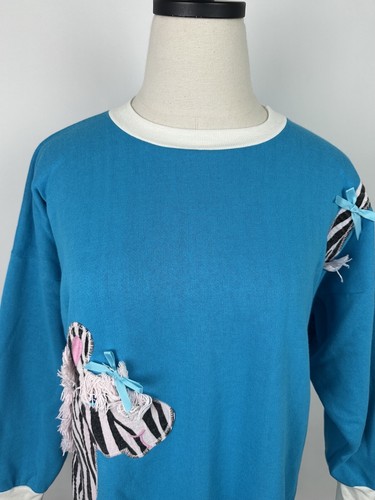 Sudadera Cebra Vintage Años 80 90 MUJER S Zoo Lindo Aplique Lazos Flecos Kawaii - Imagen 2 de 15