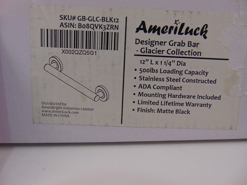 AmeriLuck 12" Decorative Grab Bar, ADA 500LBS Capacity, Matte Black - Picture 2 of 9