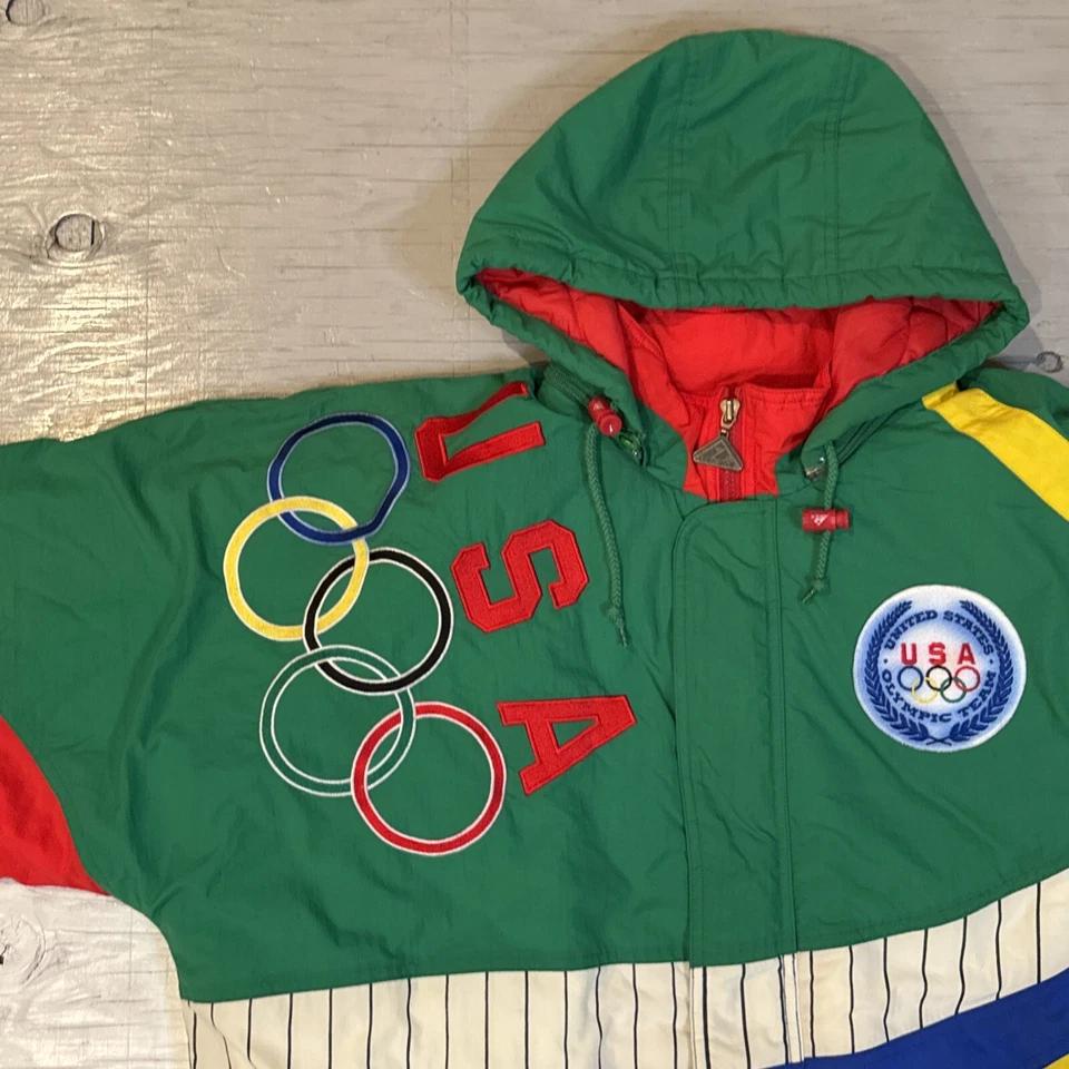 Vintage 90s Apex USA United States Olympics Full Zip Hooded Jacket Sz Large - Image 3 of 4