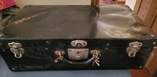 Vintage Antique Metal Suitcase Steamer Trunk with Key BLACK  21 x 12 x 6.5"