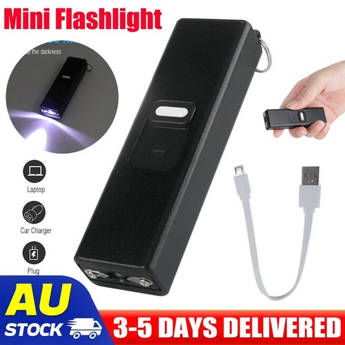 LED Torch Lamp USB Rechargeable Pocket Mini Keychain Keyring Stun Tool - Picture 2 of 16