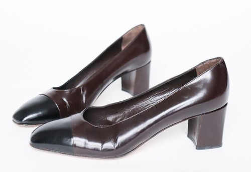 Cap Pumps Toe Pumps - Black / Brown- Block Heel -Gino Castelli - 37 / UK 4 - Picture 2 of 9