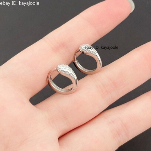 Pure Platinum 950 PT950 Snake Hoop Men Women Earrings 3.44-3.6g - Picture 3 of 7
