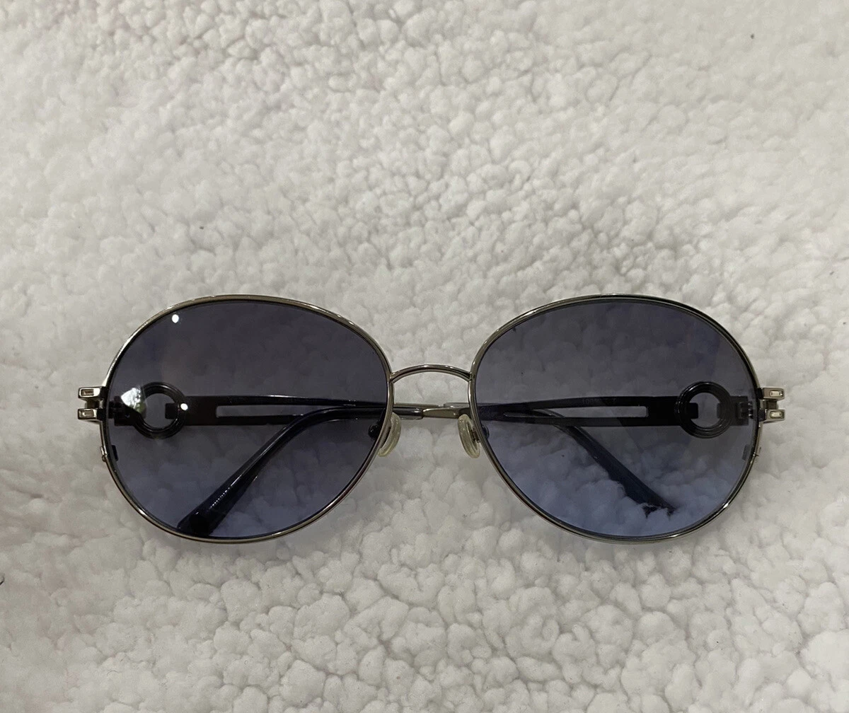Judith Lieber Pearl Cream Crystal Logo Bluish Purple Tinted Oversized Sunglasses Women main image 3