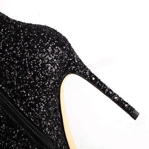 NEW Women's Glitter Sequin Pointed Toe Lace Up High Heel Over Knee Boots Shoes - Picture 8 of 23