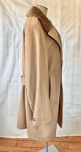Vintage Zero King Double Breasted Wool Coat 1960s 1970s Taupe Brown Faux Fur - Picture 3 of 9