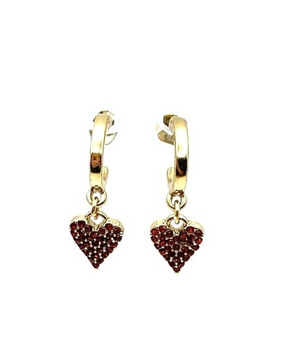 R Signed Gold-Tone Pavé Heart Red Crystal Rhinestone Earrings 1 1/8" Love Dangle - Picture 3 of 24