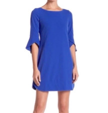 Vince Camuto Dress 12 Royal Blue 3/4 Sleeve Stretch Shift Washable Career Church