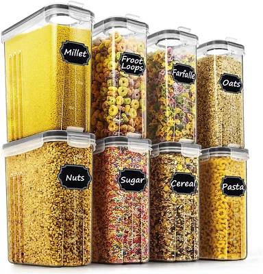Cereal & Dry Food Storage Containers - Wildone Airtight Cereal Storage Set of 8
