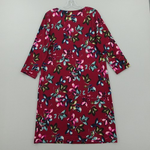 J Jill Ponte Dress Womens Medium M Burgundy Floral Print 3/4 Sleeve Shift - Imagen 5 de 13