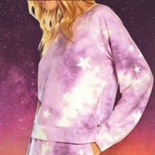 Wildfox Star Print Tie Dye Boxy Fit Sweatshirt Women s L Purple