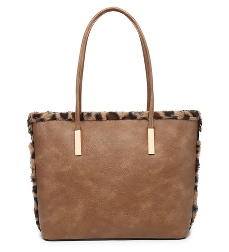 Bolso de hombro grande de cuero sintético decorativo con borde de piel sintética para mujer fin de semana - Imagen 2 de 24