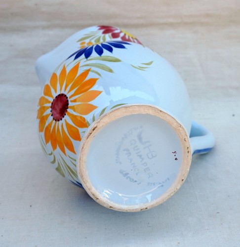 HB Quimper Flowered Pitcher Hand Painted Faience 1980 - Picture 6 of 7