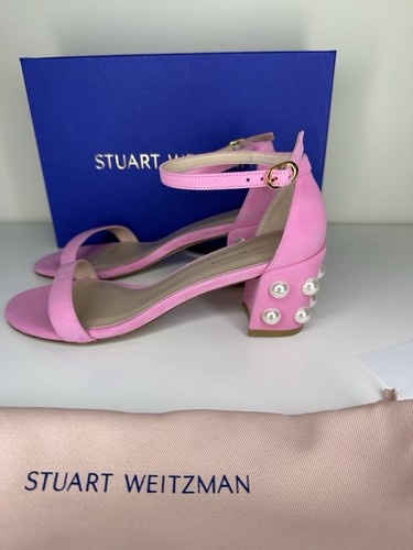 Beautiful NIB Stuart Weitzman Simple Pearls Sandal Size 8 B INDIA PINK Suede - Picture 4 of 8