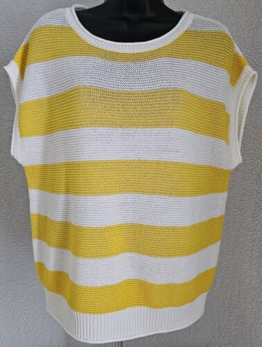 LOFT Womens Sweater Shirt Top Blouse Size M Medium Yellow White Striped NEW