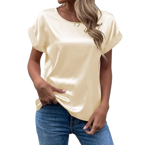 ✿Einfache Tunika Aus Seidensatin Für Damen Lässige Lockere Kurze Bluse. 〒 - Picture 16 of 28