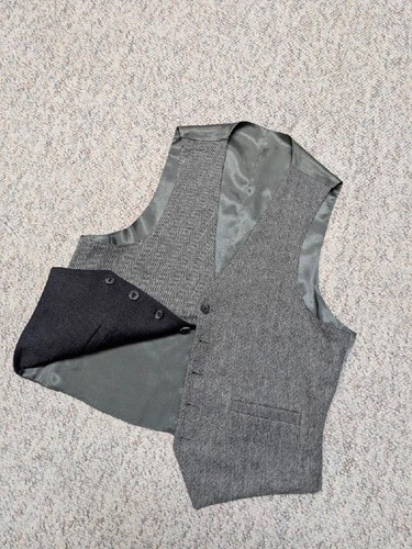 TRAJE 3 PIEZAS de lana TWEED espiga 36S 32x28 gris vintage hecho en unión EE. UU. - Imagen 7 de 18