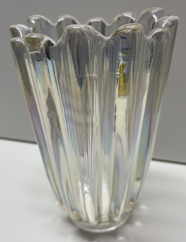 Federal Glass Celestial Iridescent Vase Ribbed Ruffled 8” Art Deco Hollywood VTG - Picture 2 of 8