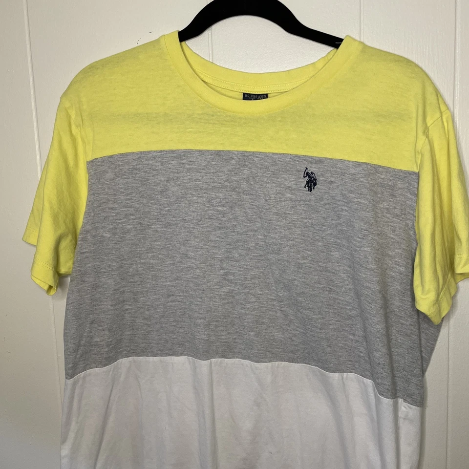 Polo EE. UU. ASSN. Camiseta Hombre M 100% Algodón Tricolor Amarillo Gris Blanco Foto 2 de 4