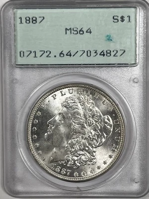 PCGS Certified MS 64 Graded 1887 Year Morgan US Dollars (1878-1921