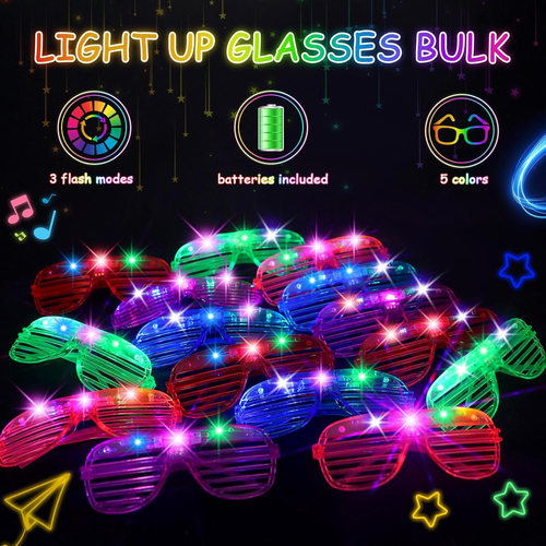 84 Stück LED Brille, 5 Farben Leuchtbrille mit 3 Lichtmodi, Glow in the Da - Bild 6 von 12