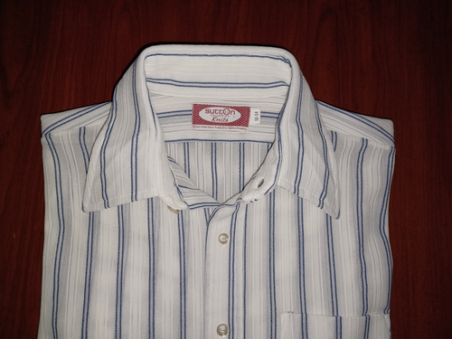 Vintage Men's 1970's Sutton Collection Knits 100% Poly White Blue Stripes 16-34 - Picture 19 of 19