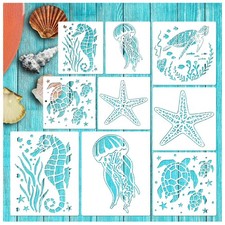 Ocean Stencils for Painting On Wood Turtle Seahorse Starfish Jellyfish white