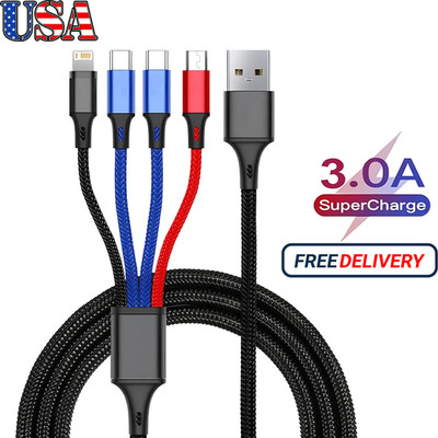 4 in 1 Multi USB Charging Cable Fast Charger Cord For iPhone/Type C/Micro USB