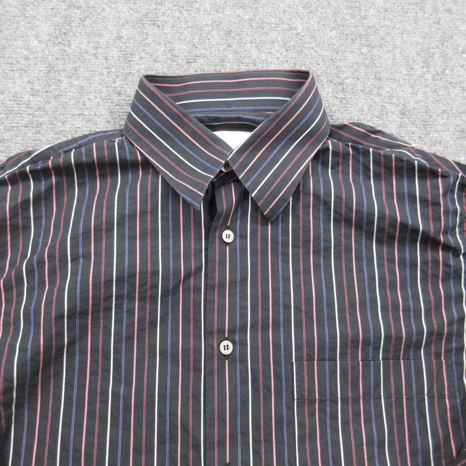 Brioni Shirt Mens Medium Black Red Blue Striped Button Up Dress Italy Luxury - Image 4 of 4